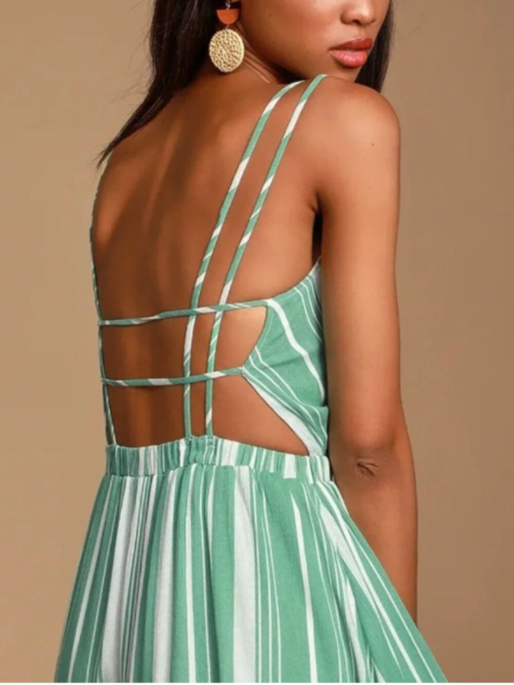 Lulus Green and White Striped Mini Dress